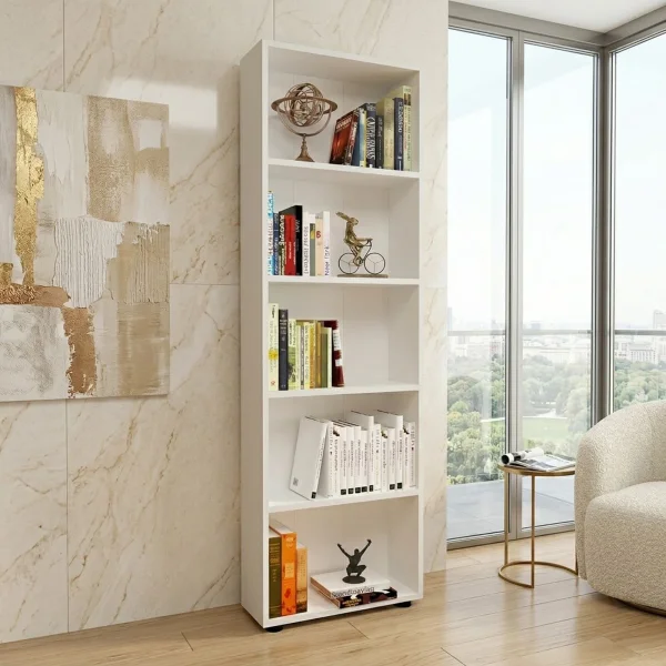 Libreria moderna 56x172cm 4 ripiani multiuso bianco Marvel
