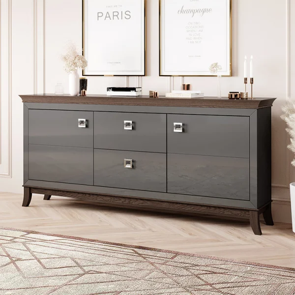 Madia 180x92h cm 2 ante 2 cassetti  design moderno antracite lucido rovere scuro Umag