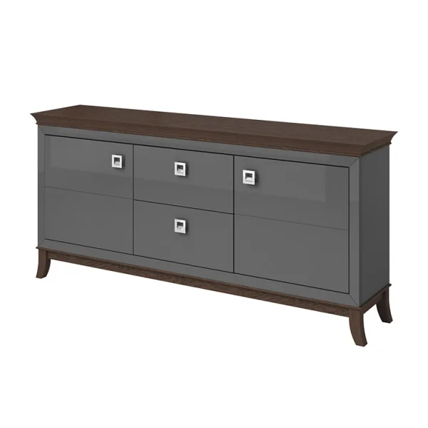Madia 180x92h cm 2 ante 2 cassetti  design moderno antracite lucido rovere scuro Umag