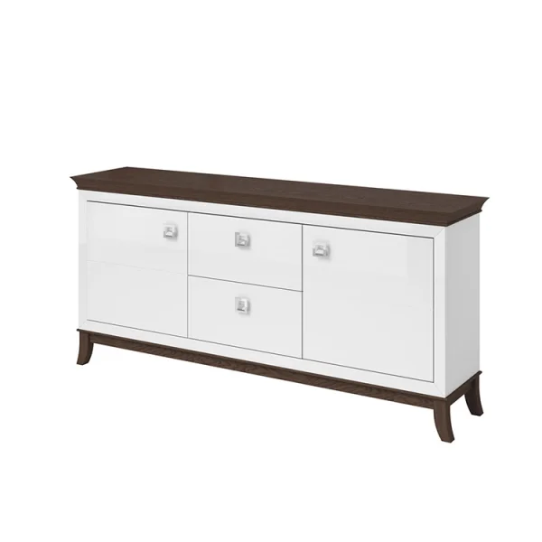 Madia 180x92h cm 2 ante 2 cassetti moderna bianco lucido rovere scuro Umag