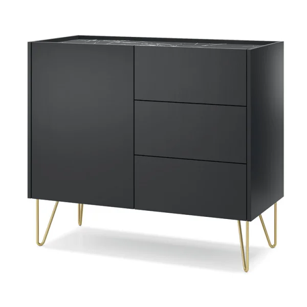 Madia 97x83h cm 1 anta 3 cassetti moderna nero effetto marmo Sirena