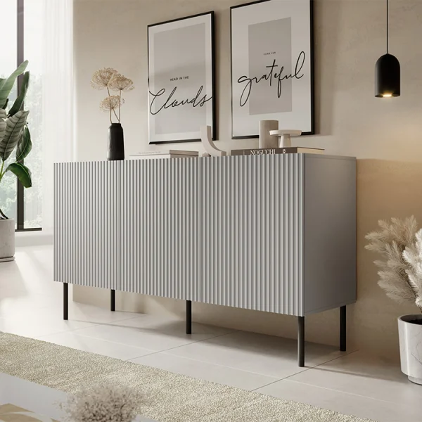 Madia 150x81h cm moderna soggiorno grigio chiaro nero Cadice
