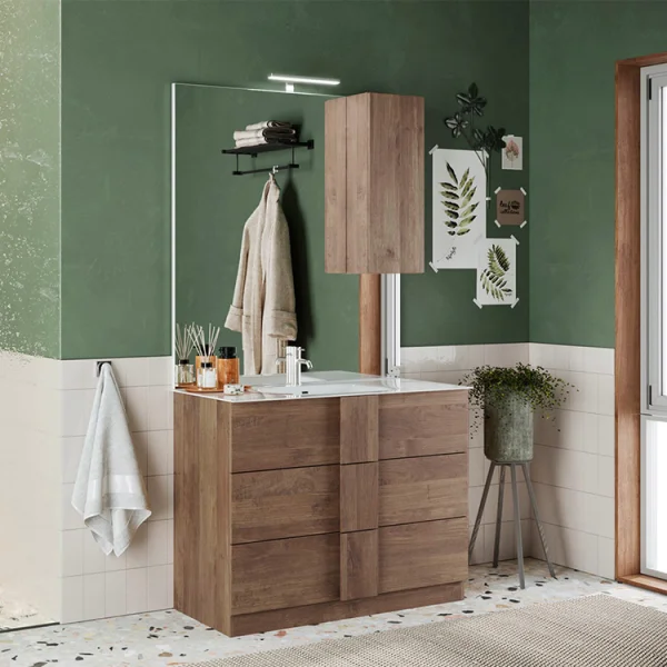 Mobile bagno a terra 100cm con lavabo e specchio rovere Alvarez