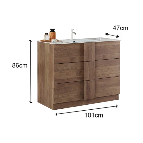 Mobile bagno a terra 100cm con lavabo e specchio rovere Alvarez