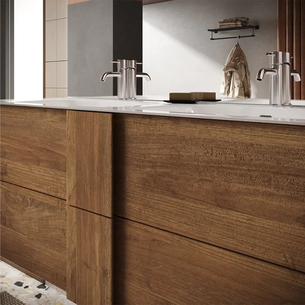 Mobile bagno a terra 120cm con doppio lavabo e specchio rovere Alvarez