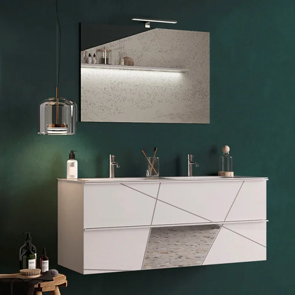 Mobile bagno sospeso 120cm con doppio lavabo e specchio bianco lucido specchi Olimpo