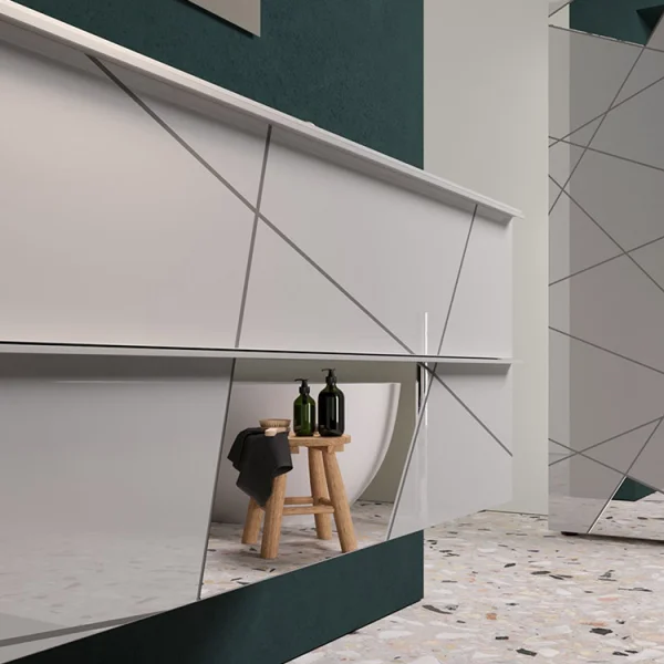 Mobile bagno sospeso 120cm con doppio lavabo e specchio bianco lucido specchi Olimpo