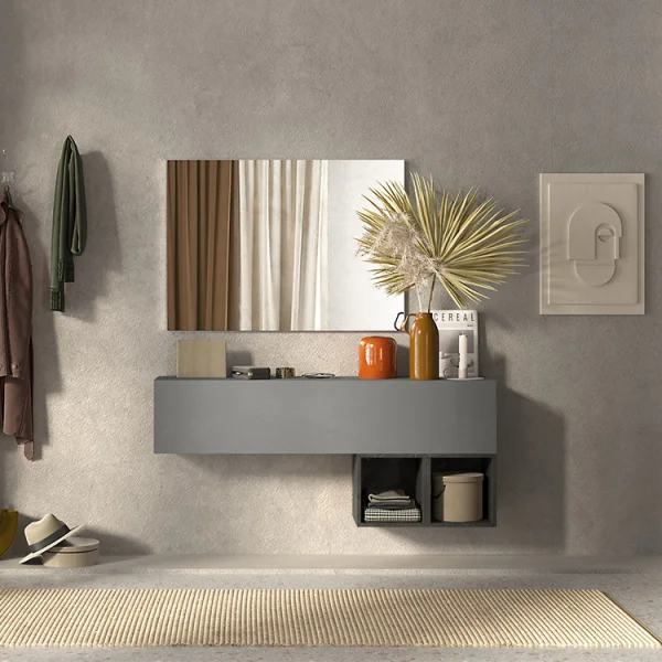 Mobile ingresso 138x88h cm 1 anta 2 cubi grigio scuro antracite Sunset 55