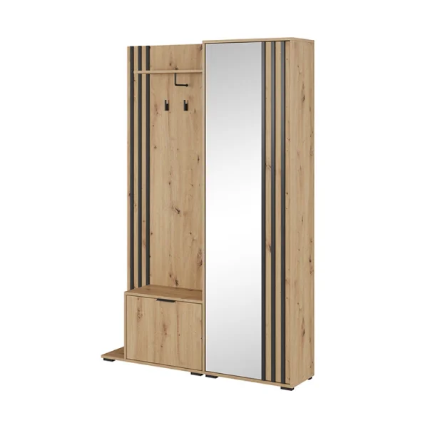 Mobile ingresso 132x192h cm con specchio moderno quercia nero Miller