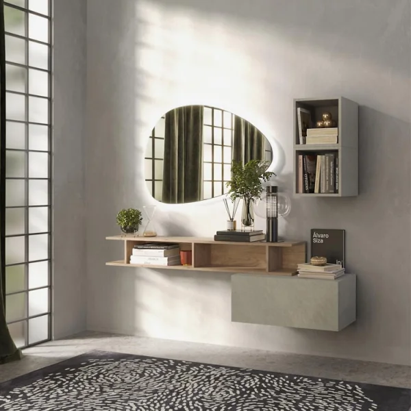 Mobile ingresso 165x140h cm moderno rovere chiaro tortora Sunset 61