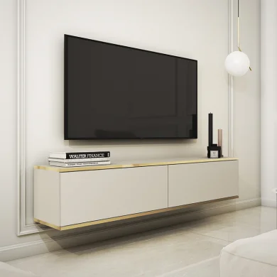 Mobile porta tv 135x30cm moderno soggiorno pensile beige oro Linus