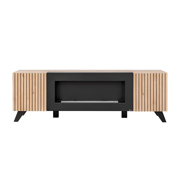 Mobile porta TV 160x52h cm 2 ante con biocamino noce con stampa nera Mendes