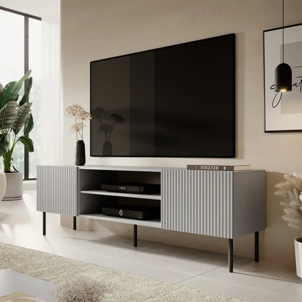 Mobile porta TV 180x57h cm soggiorno grigio chiaro nero Cadice