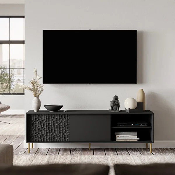 Mobile porta TV 180x58h cm soggiorno nero oro Osaka