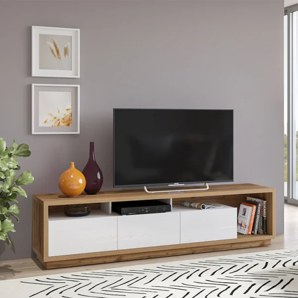 Mobile porta TV 200x50h cm soggiorno bianco lucido rovere Favorita