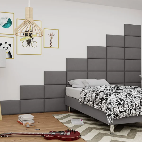 Set 4 pannelli da parete decorativi in tessuto 50x30cm grigio Lion
