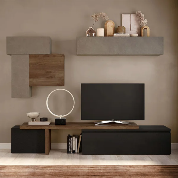 Parete attrezzata 240x220h cm design tortora ossido rovere Sunset 34