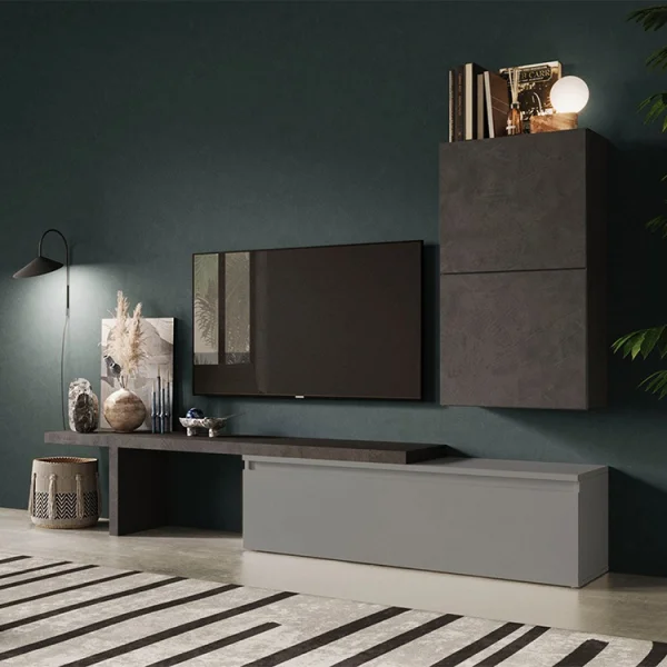Parete attrezzata 260x190h cm moderna antracite grigio scuro Sunset 52