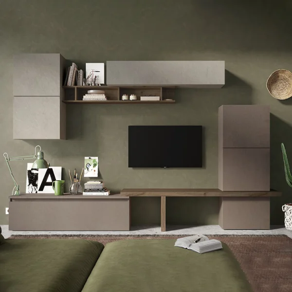 Parete attrezzata 320x195h cm  design moderno tortora rovere marrone bronzo Sunset 19