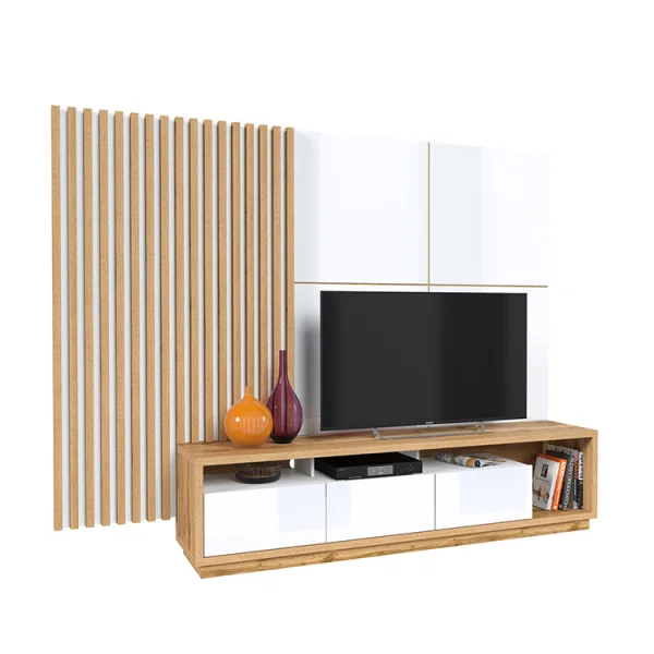 Parete attrezzata 251x196h cm moderna bianco lucido rovere Favorita
