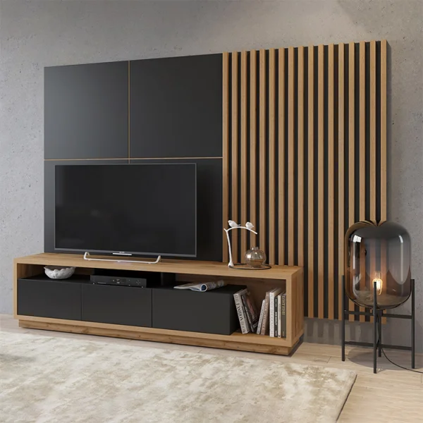 Parete attrezzata 251x196h cm moderna rovere nero Favorita