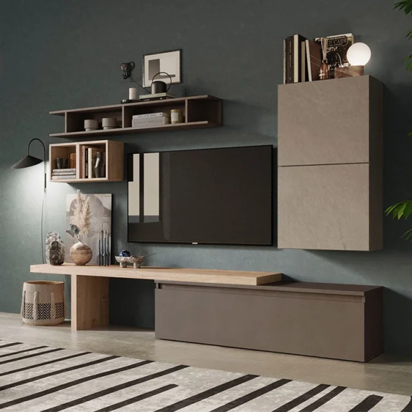 Parete attrezzata 260x190h cm moderna tortora marrone rovere chiaro Sunset 2