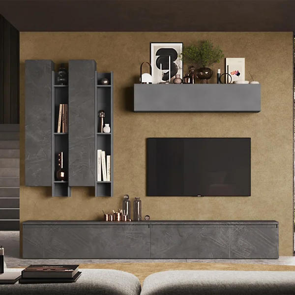 Parete attrezzata 276x210h cm moderna grigio scuro antracite Sunset 4