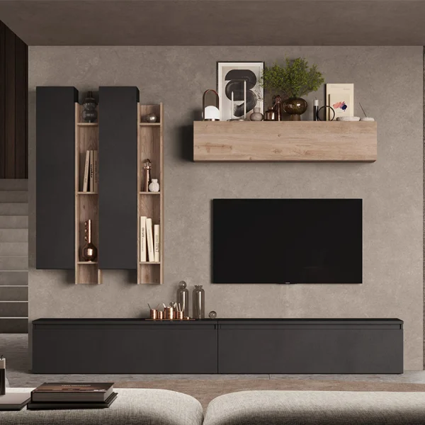 Parete attrezzata 276x210h cm moderna rovere ossido nero Sunset 4