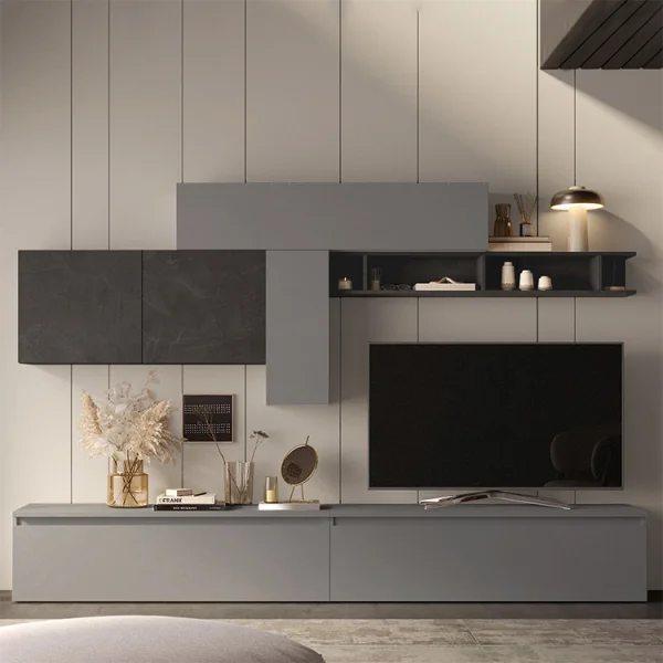 Parete attrezzata 276x180h cm moderna grigio antracite Sunset 23