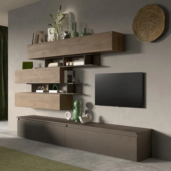 Parete attrezzata 276x190h cm moderna rovere marrone bronzo Sunset 26