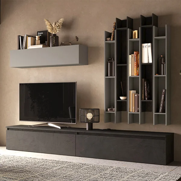 Parete attrezzata 276x210h cm moderna antracite grigio scuro Sunset 30