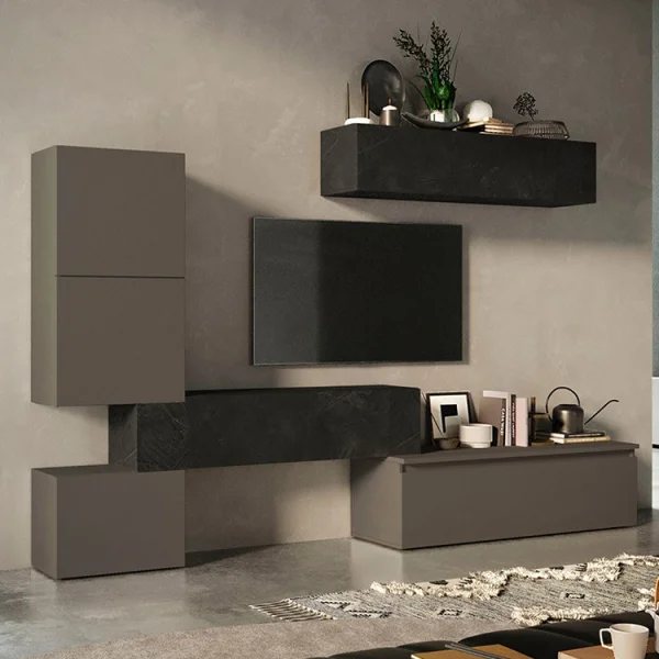 Parete attrezzata 290x195h cm moderna grigio scuro antracite Sunset 16