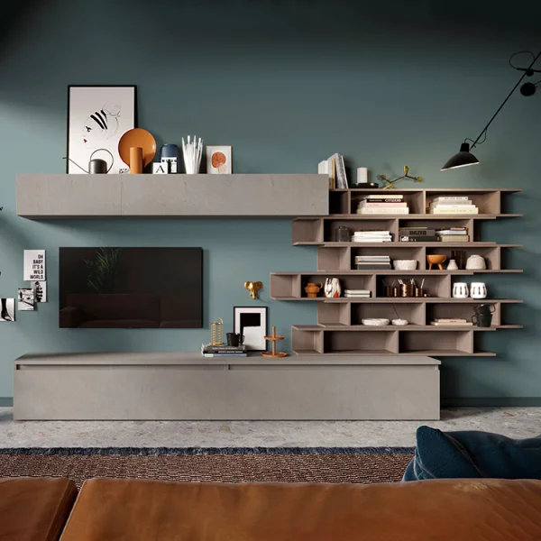 Parete attrezzata 345x170h cm moderna tortora marrone bronzo Sunset 13