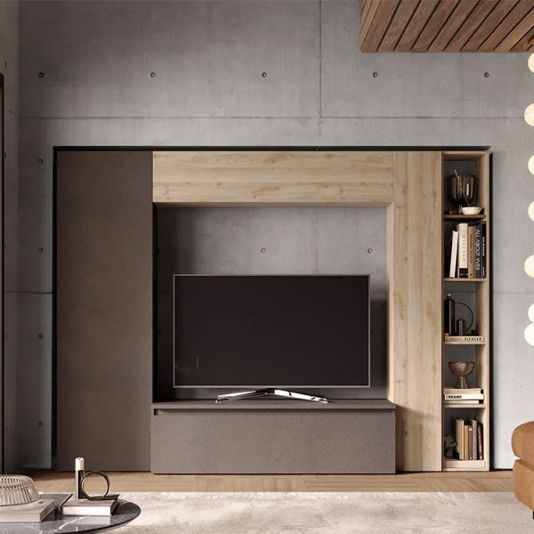Parete attrezzata 249x186h cm salvaspazio marrone rovere chiaro Sunset 9