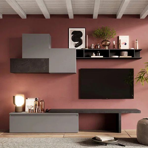 Parete attrezzata 276x200h cm salvaspazio grigio scuro antracite Sunset 15