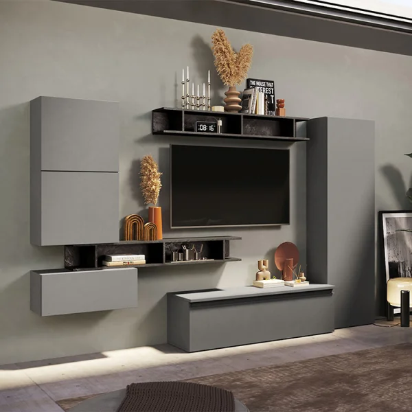 Parete attrezzata 295x186h cm salvaspazio moderna grigio antracite Sunset 38