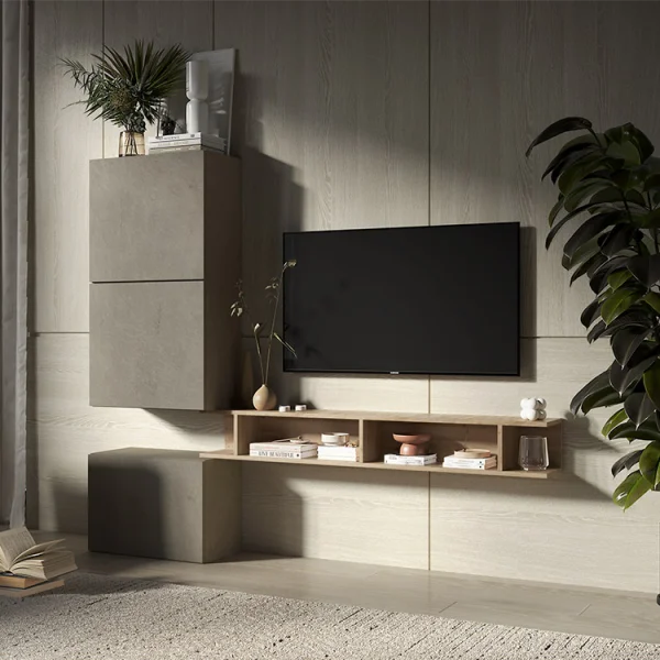 Parete attrezzata 180x160h cm soggiorno rovere chiaro tortora Sunset 51