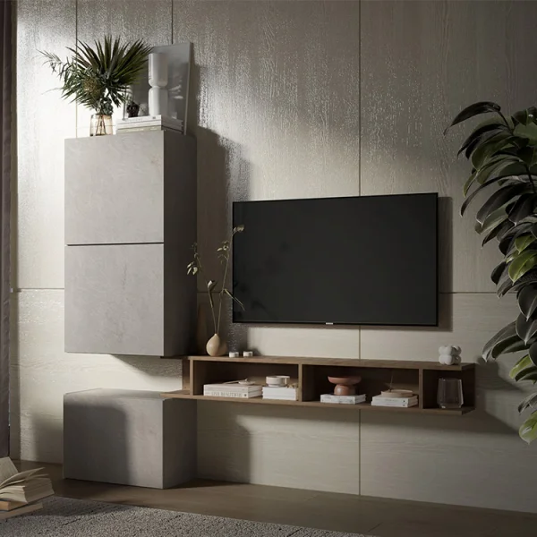 Parete attrezzata 180x160h cm soggiorno tortora rovere scuro Sunset 51