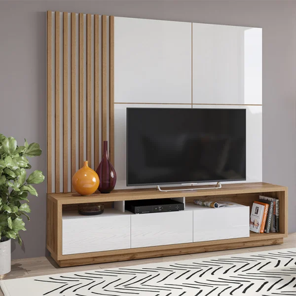 Parete attrezzata 200x196h cm soggiorno bianco lucido rovere Favorita