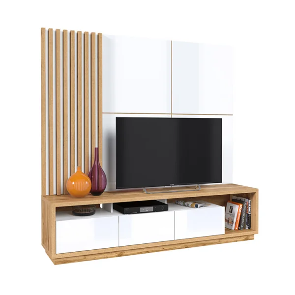 Parete attrezzata 200x196h cm soggiorno bianco lucido rovere Favorita