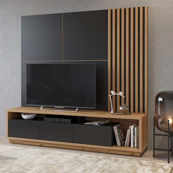 Parete attrezzata 200x196h cm soggiorno rovere nero Favorita