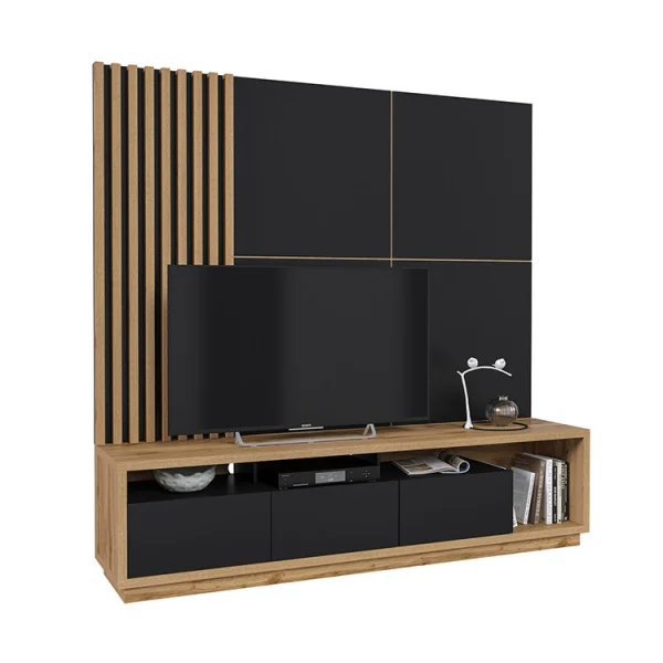 Parete attrezzata 200x196h cm soggiorno rovere nero Favorita