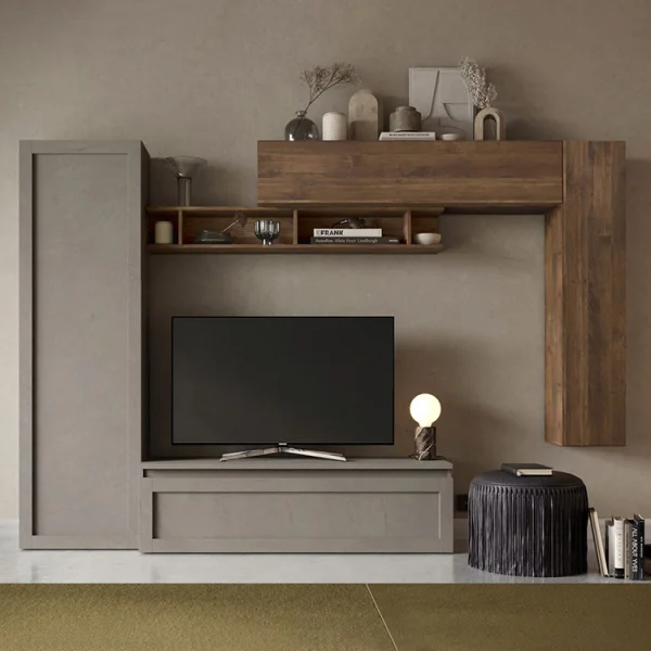 Parete attrezzata 272x186h cm soggiorno tortora marrone rovere Sunset 8