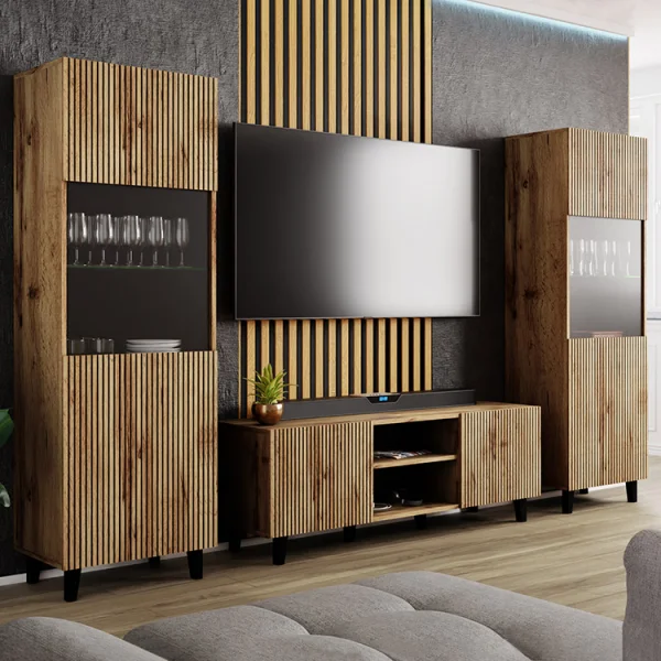 Parete attrezzata 290x183h cm moderna cannettato quercia Essence
