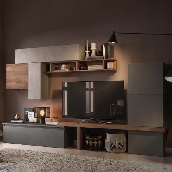 Parete attrezzata 300x195h cm moderna rovere ossido tortora Sunset 46