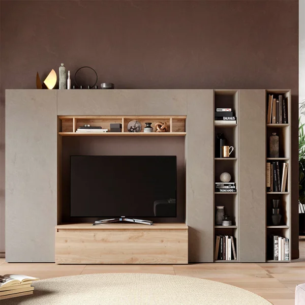 Parete attrezzata 305x186h cm moderna tortora rovere chiaro Sunset 36