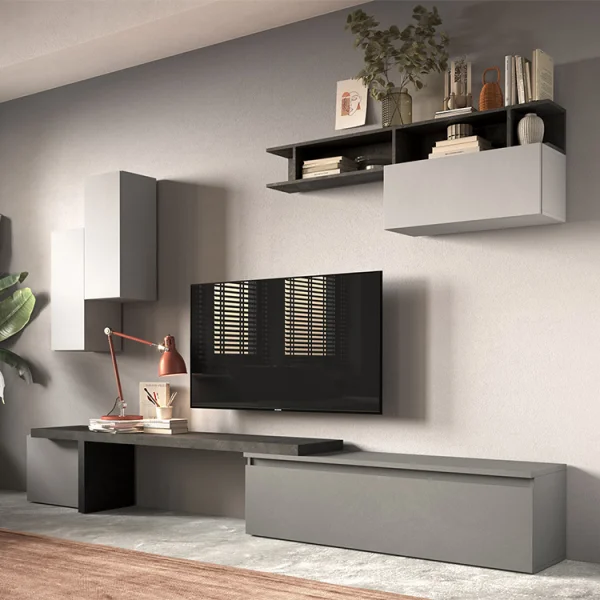 Parete attrezzata 330x200h cm moderna grigio antracite Sunset 33