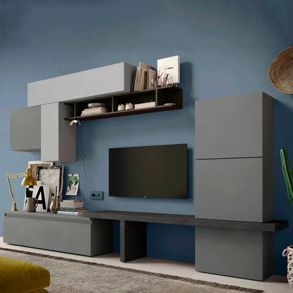 Parete attrezzata 340x190h cm moderna antracite grigio Sunset 6