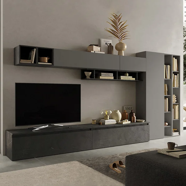 Parete attrezzata 387x186h cm moderna antracite grigio Sunset 43