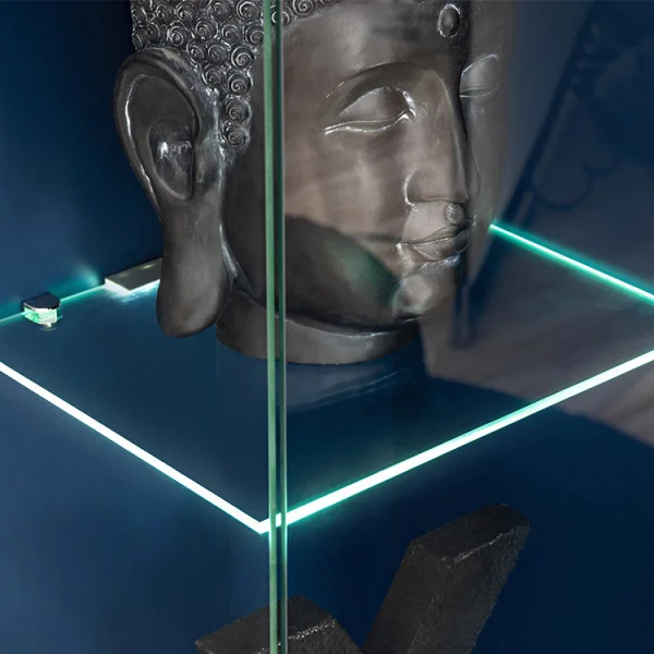 Parete attrezzata 210x162h cm soggiorno con led blu scuro rovere Feola